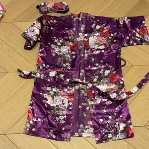 Amazon Kids Floral Purple Pajama Robe with Eye Mask